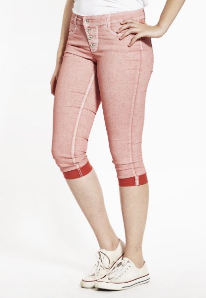 Show details for Kim turn-up Capri-Jeans Oil washed, coral Picture of Kim turn-up Capri-Jeans Oil washed, coral