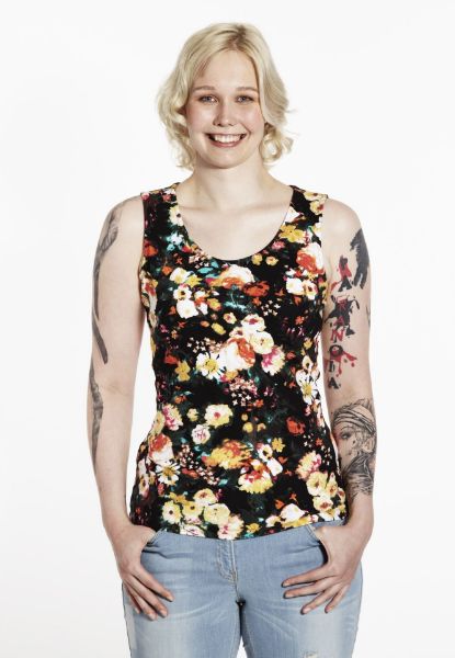 Show details for Sleeveless top, yellow flower print Picture of Sleeveless top, yellow flower print