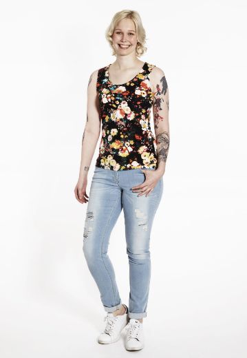 Picture of Sleeveless top, yellow flower print