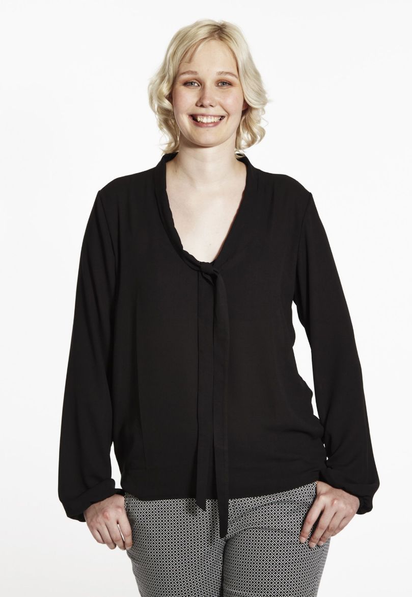 Picture of Blouse with loop-neckline, black