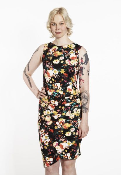 Agrandir l'image de Robe cocktail en jersey, jaune fleurie imprimé Image de Robe cocktail en jersey, jaune fleurie imprimé