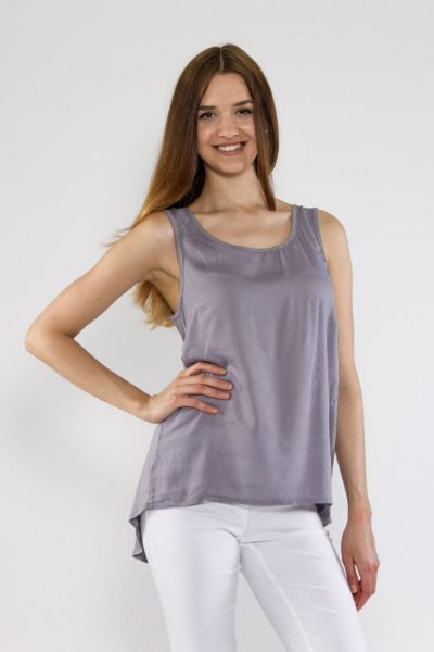 Zeige Details für Top hinten lang im Materialmix, grau Bild von Top hinten lang im Materialmix, grau