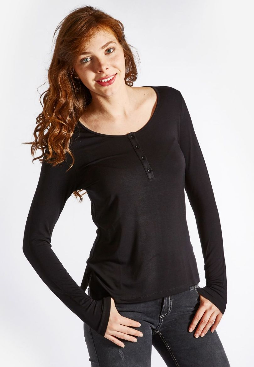Bild von Anna Langarm Shirt mit Knopfleiste, black