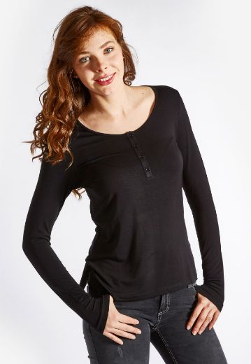 Bild von Anna Langarm Shirt mit Knopfleiste, black