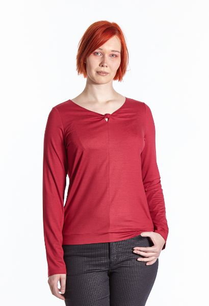 Zeige Details für Tall Langarm Shirt mit Ausschnittdetail, rot Bild von Tall Langarm Shirt mit Ausschnittdetail, rot
