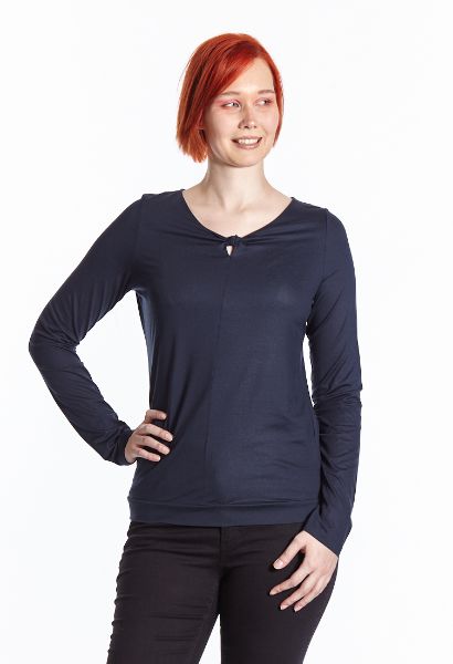 Zeige Details für Langarm Shirt mit Ausschnittdetail, dunkelblau Bild von Langarm Shirt mit Ausschnittdetail, dunkelblau