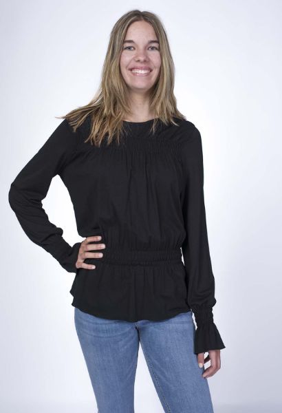 Show details for Smocked long sleeve shirt, black Picture of Smocked long sleeve shirt, black