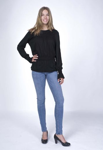 Picture of Smocked long sleeve shirt, black