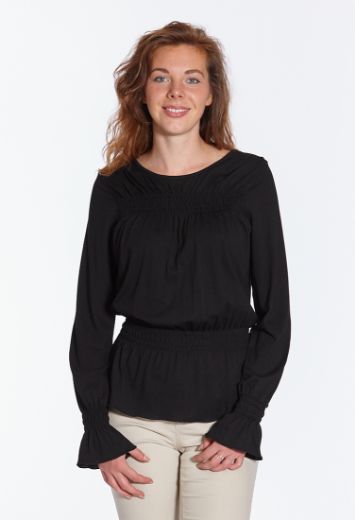 Picture of Smocked long sleeve shirt, black