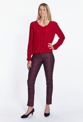 Image de Pantalon Bruni skinny fit racourcie, motif à carreaux Brit Pop rouge