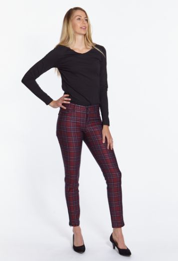 Image de Pantalon Bruni skinny fit racourcie, motif à carreaux Brit Pop rouge