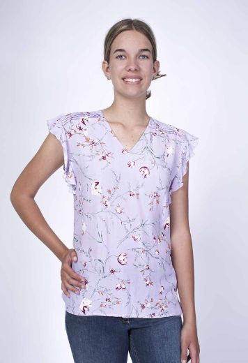 Picture of Viscose top with bow and floral print, purple