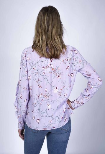 Picture of Viscose tunic blouse with ruffles and floral print, purple