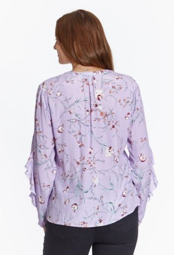 Picture of Viscose tunic blouse with ruffles and floral print, purple