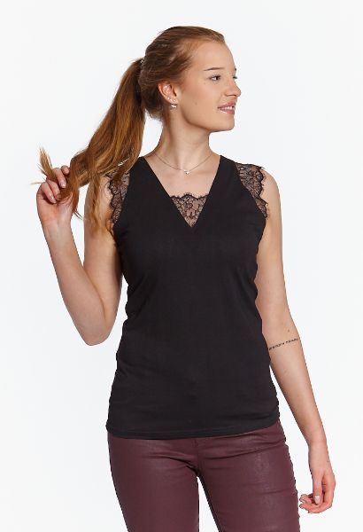 Show details for Shirt top with lace, black Picture of Shirt top with lace, black