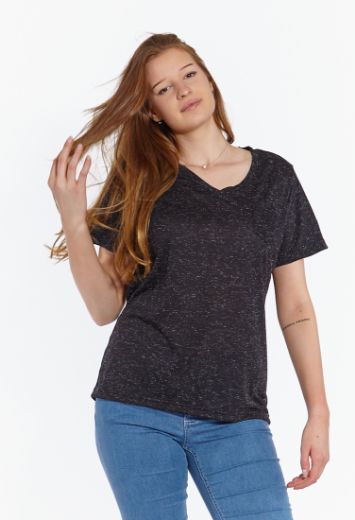 Picture of Basic t-shirt v neck, black white speckled