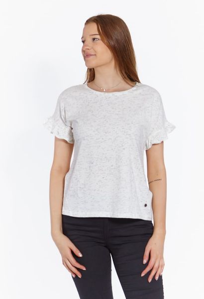Zeige Details für Oversized T-Shirt mit Rüschen, weiss méliert Bild von Oversized T-Shirt mit Rüschen, weiss méliert