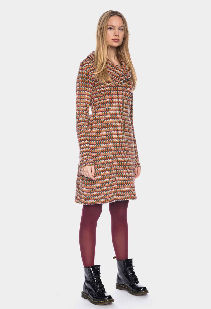 Bild von Langarmkleid Wasserfallkragen Organic Cotton GOTS, aubergine orange