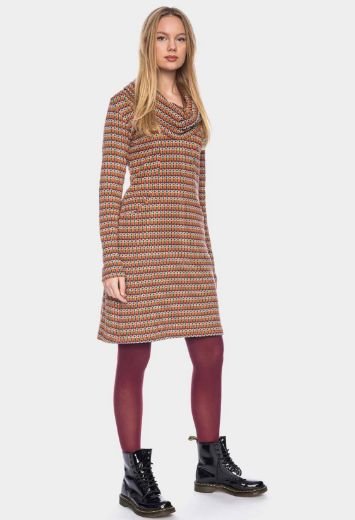 Picture of Long sleeve dress with waterfall collar organic cotton GOTS, aubergine orange