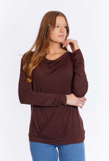 Picture of Draped long sleeve top, chocolate