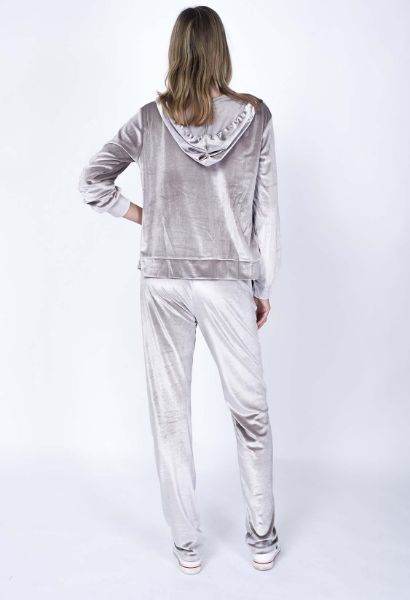 Show details for Velvet jogger set with hoodie jacket, light taupe Picture of Velvet jogger set with hoodie jacket, light taupe