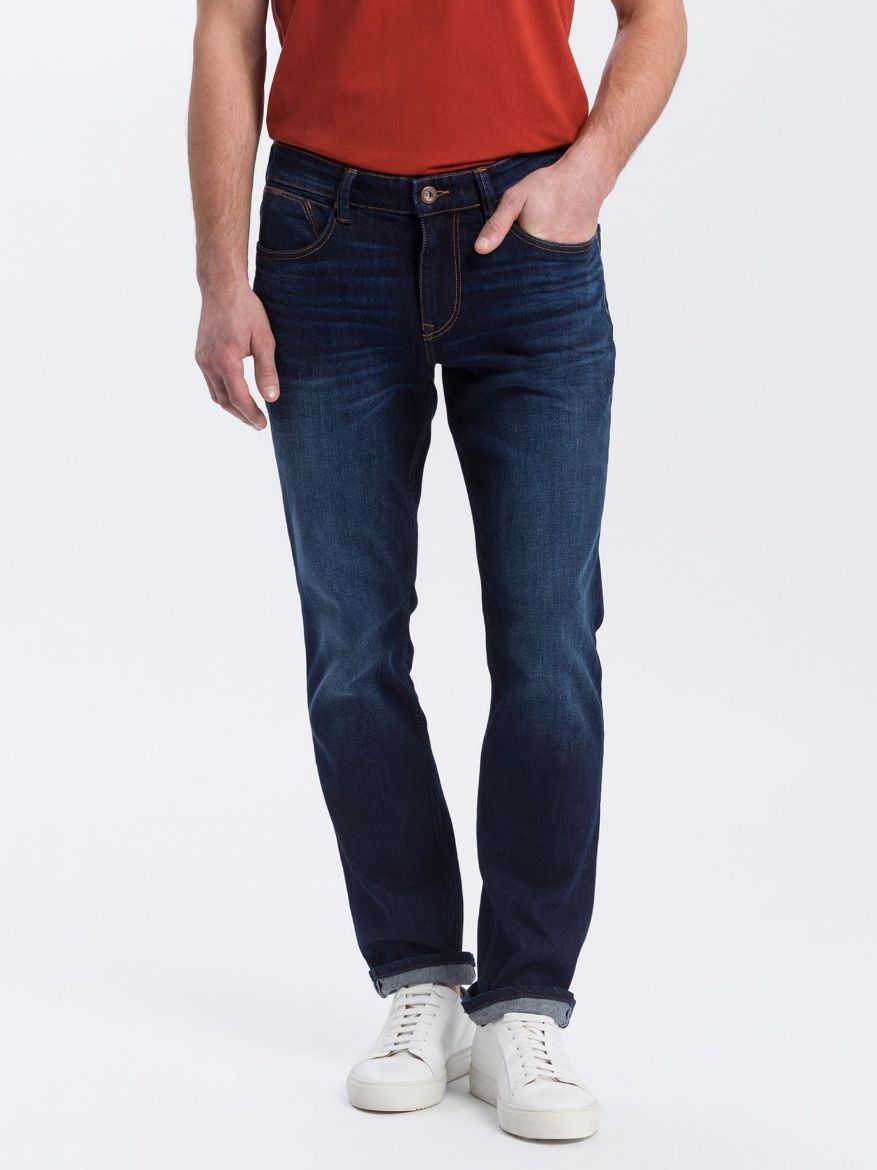 Image de Tall Cross Jeans Dylan jambe droite L36 & L38 Inch, bleu foncé usé