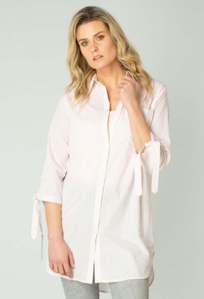 Show details for Longblouse Half Sleeve, soft pink white striped Picture of Longblouse Half Sleeve, soft pink white striped