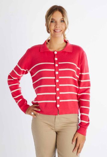 Picture of Cropped knitted jumper w. buttons, pink striped