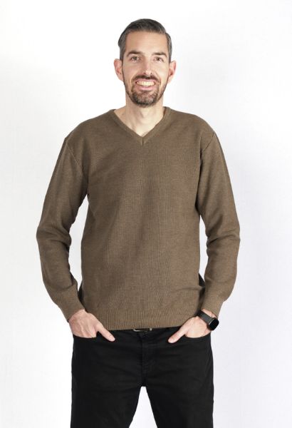 Zeige Details für Strickpullover V-Ausschnitt, dark beige Bild von Strickpullover V-Ausschnitt, dark beige