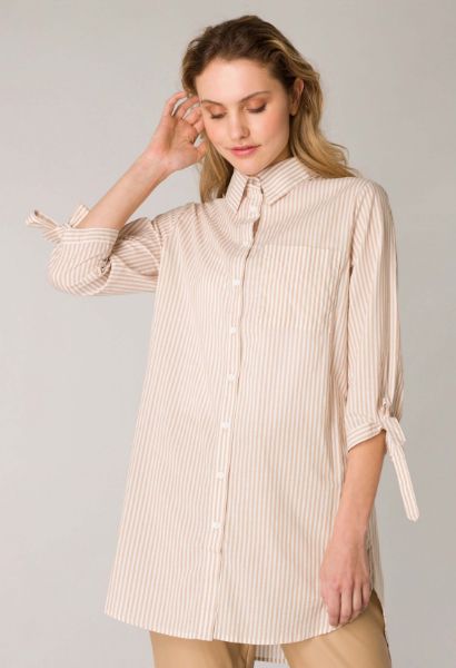 Agrandir l'image de Blouse Longue Rayée, camel écru Image de Blouse Longue Rayée, camel écru