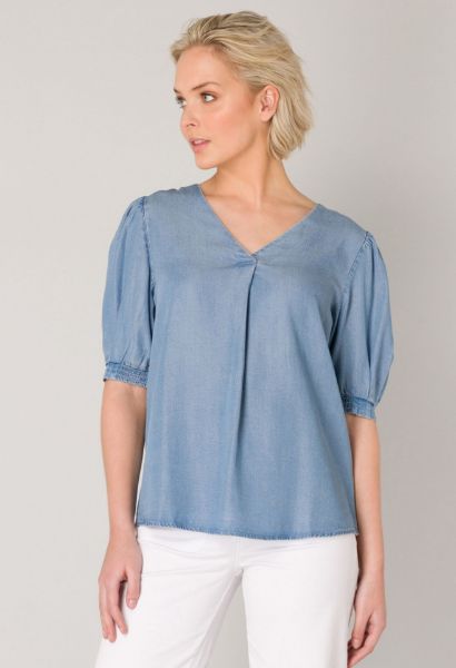 Zeige Details für Kurzarm Tencel Denim Bluse Bild von Kurzarm Tencel Denim Bluse