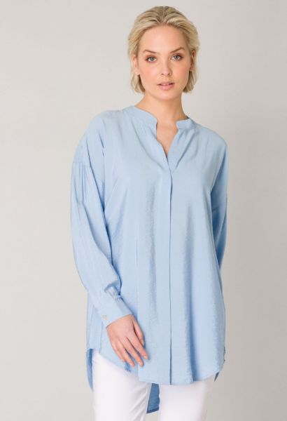 Show details for Long Blouse without Collar, soft blue Picture of Long Blouse without Collar, soft blue