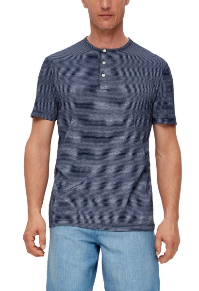 Show details for s.Oliver Tall T-Shirt with Henley Collar, blue stripes Picture of s.Oliver Tall T-Shirt with Henley Collar, blue stripes