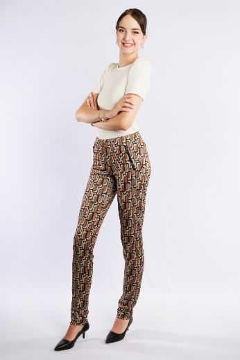 Picture of Tall Jacky Zip Print Slip On Trousers L38 Inch, toffee beige naturals