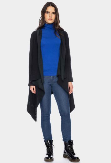 Image de Nanu manteau tricoté ouvert en coton biologique (GOTS), noir