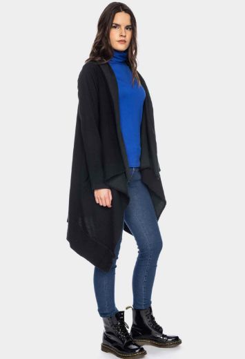 Image de Nanu manteau tricoté ouvert en coton biologique (GOTS), noir