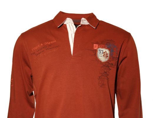 Picture of Tall Tiger & Dragon long sleeve polo shirt, rust
