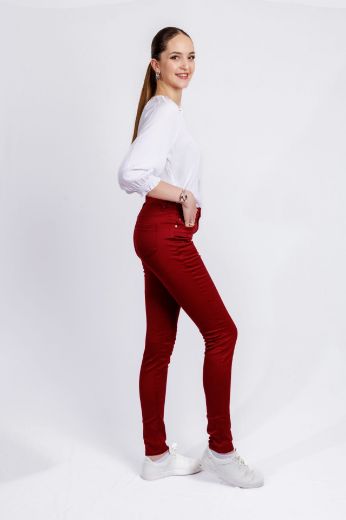 Picture of Tall Slim Fit 5-Pocket Style Ladies Trousers L36 inch, bordeaux red