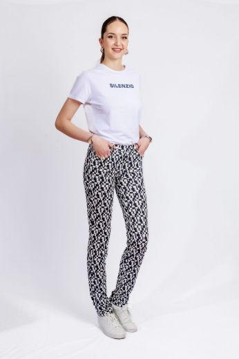 Image de Tall Pamela Slim Fit Pantalon à Enfiler Longueur 38 Inch, bleu foncé blanc