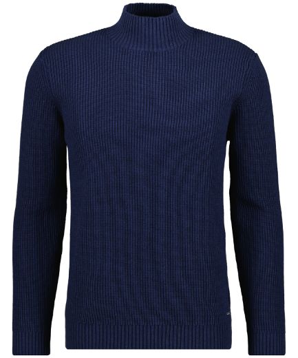 Bild von Tall Herren Strickpullover Stehkragen Rippe, jeans blue