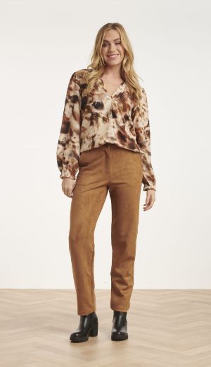 Image de Tall Viscose Tunique Col V, marron sand print