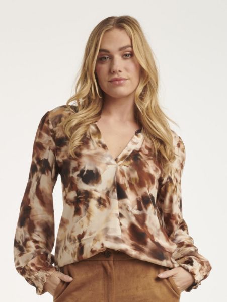 Agrandir l'image de Tall Viscose Tunique Col V, marron sand print Image de Tall Viscose Tunique Col V, marron sand print