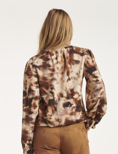 Image de Tall Viscose Tunique Col V, marron sand print