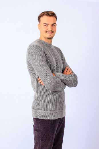 Picture of Tall Men Knit Jumper Bicolour Cotton-Cashmere, light grey