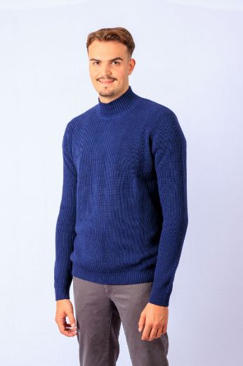 Picture of Tall Men Rib Knit Jumper Stand-Up Collar, jeans blue