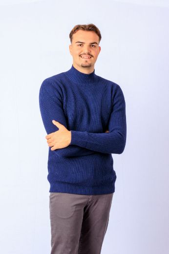 Picture of Tall Men Rib Knit Jumper Stand-Up Collar, jeans blue