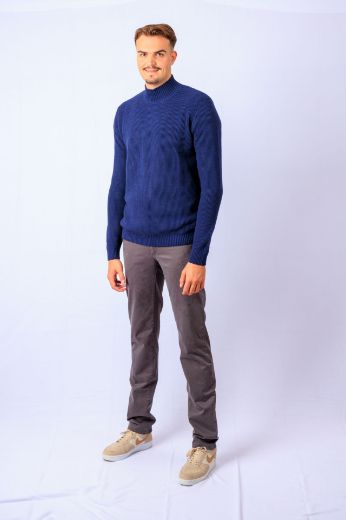 Picture of Tall Men Rib Knit Jumper Stand-Up Collar, jeans blue