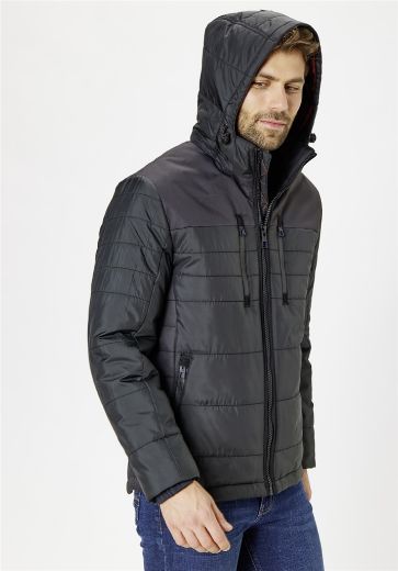 Image de Tall Veste Hiver Homme Capuche Détachable, noir