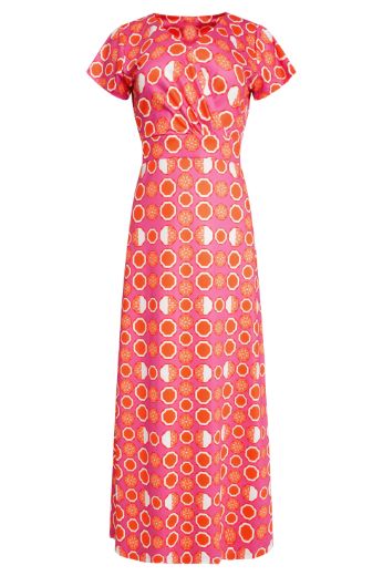 Picture of Midi Dress V-Neck, pink orange print
