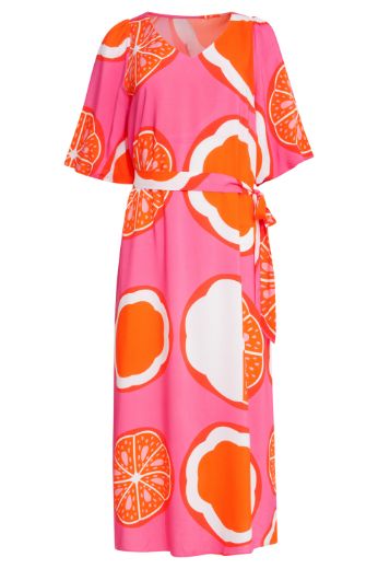 Picture of Flowing Dress Tie Belt Half Sleeves, orange multicolour